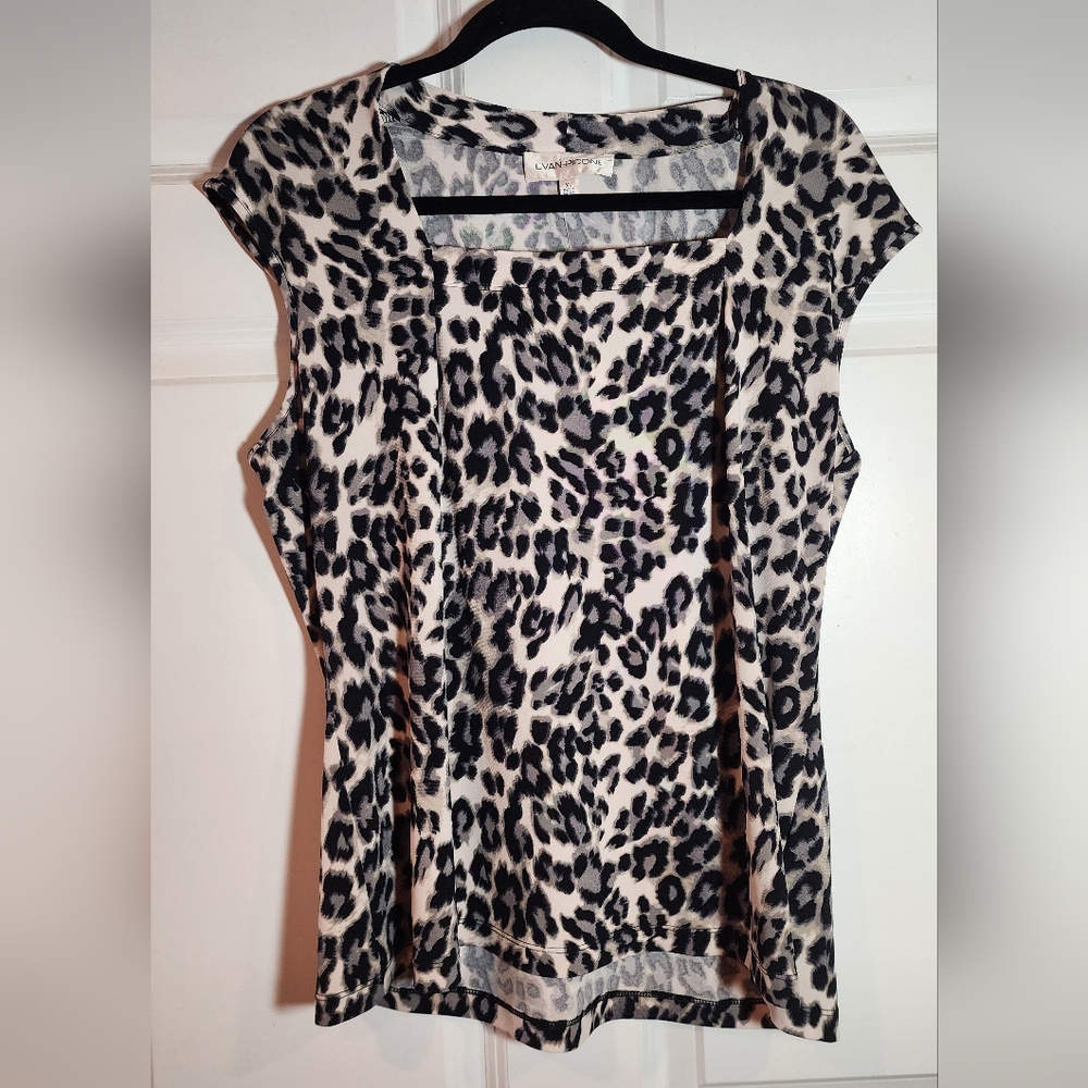 NWT Evan Picone Gray Black Leopard Print Women's Top XL